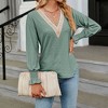 Womens Lantern Long Sleeve Shirt Fall Casual Lace V Neck Top Fashion Blouse - 4 of 4