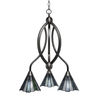 Toltec Lighting Bow 3 - Light Chandelier in  Brushed Nickel with 7" Sea Ice Art Glass Shade