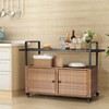 DOMETOUR Outdoor Bar Cart Table, Large Wicker Island Rolling Cart, Wheeled Buffet Serving Cart with Glass Top & Storage Cabinet & Handles - 2 of 4