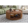 TIRAMISUBEST Wooden Mid-Century Modern Coffee Table, 36.8'' Round Cane Center Table Cocktail Table with PE Rattan Side for Living Room - 3 of 4