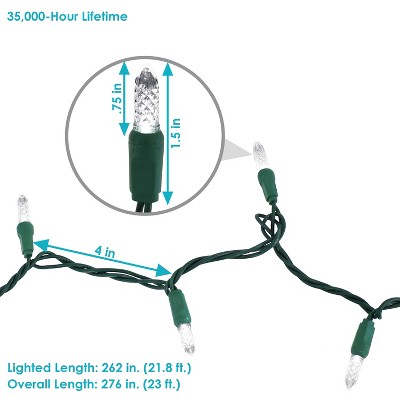 White Faceted M6 LED Christmas String Lights, 21 Feet Green Wire