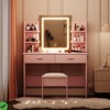 Makeup Vanity Desk with Lighted Mirror& Stool Vanity Table & Chair Set with 2 Storage Drawer 4 Shelves - 4 of 4