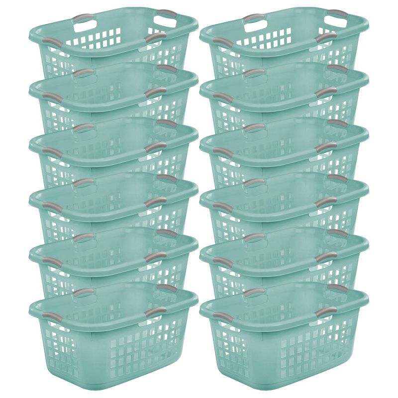 Sterilite 2 Bushel Ultra Laundry Basket, Large, Plastic with Comfort Handles to Easily Carry Clothes to and from the Laundry Room, Aqua, 12-Pack, 1 of 4
