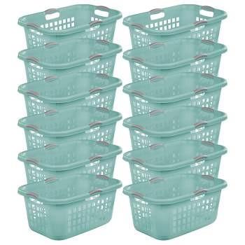 Sterilite 2 Bushel Ultra Laundry Basket, Large, Plastic with Comfort Handles to Easily Carry Clothes to and from the Laundry Room, Aqua, 12-Pack