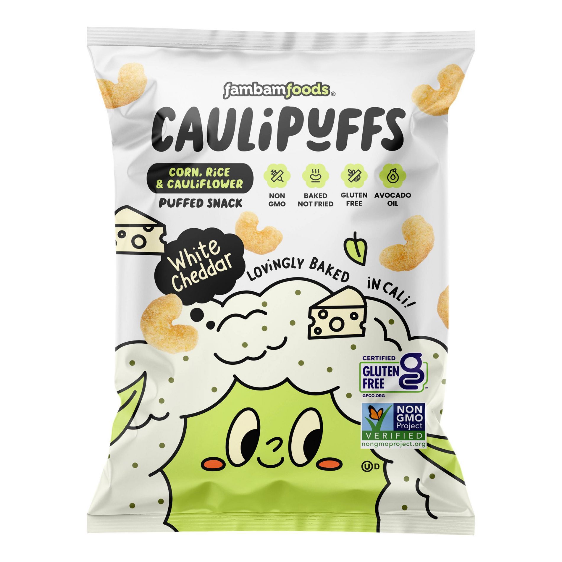 CauliPuffs Gluten Free Puffs - White Cheddar - 4oz: Toddler, Bag, Ready to Eat, Kosher