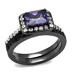 Slickblue Tanzanite CZ Ring, Light Black Stainless Steel, Women’s Wedding Halo Ring, SingleTone Oblong Design, Size 5-10 - 1 of 4