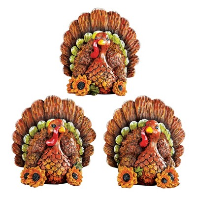 Collections Etc Hand-Painted Harvest Turkey Figurines - Set of 3 4 X 2.5 X 4 Brown