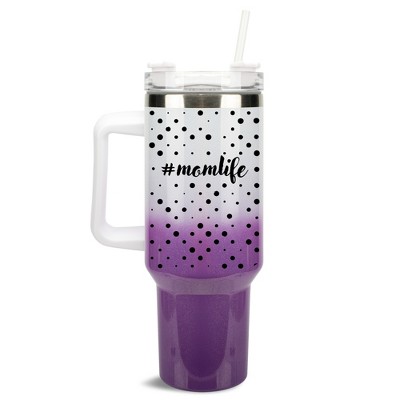 Elanze Designs #Momlife Mom Life Polka Dots 40 oz. Stainless Steel, Large Water Bottle Coffee Mug, Spill & Leak Resistant, Thermal Travel Tumbler with