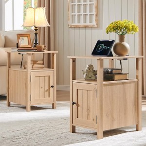 2 PCS Nightstand with Charging Station & Barn Door & Open Shelves，Farmhouse End Table for Bedroom, Living Room - 1 of 4