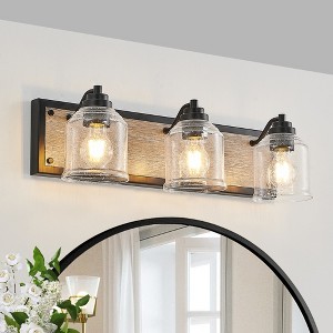 GreenEver 23'' Farmhouse Vanity Light, 3-Light Bathroom Sconce with Clear Glass Shades, Black Wood Grain Finish, Modern Industrial Design - 1 of 4