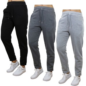 Women's Loose Fit  Fleece-Lined Open Bottom Sweatpants -3 Pack - 1 of 4