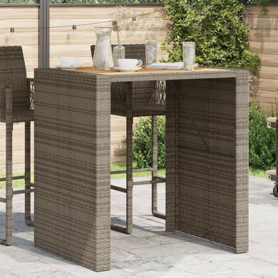 vidaXL Patio Bar Table with Acacia Wood Top Gray 41.3"x31.5"x43.3" Poly Rattan