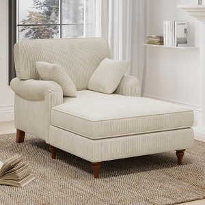 Oversized Chaise Lounge Chair with Rolled Arms, Corduroy Fabric, 2 Comfy Pillows, Sleeper Sofa Chair for Living Room - 1 of 4