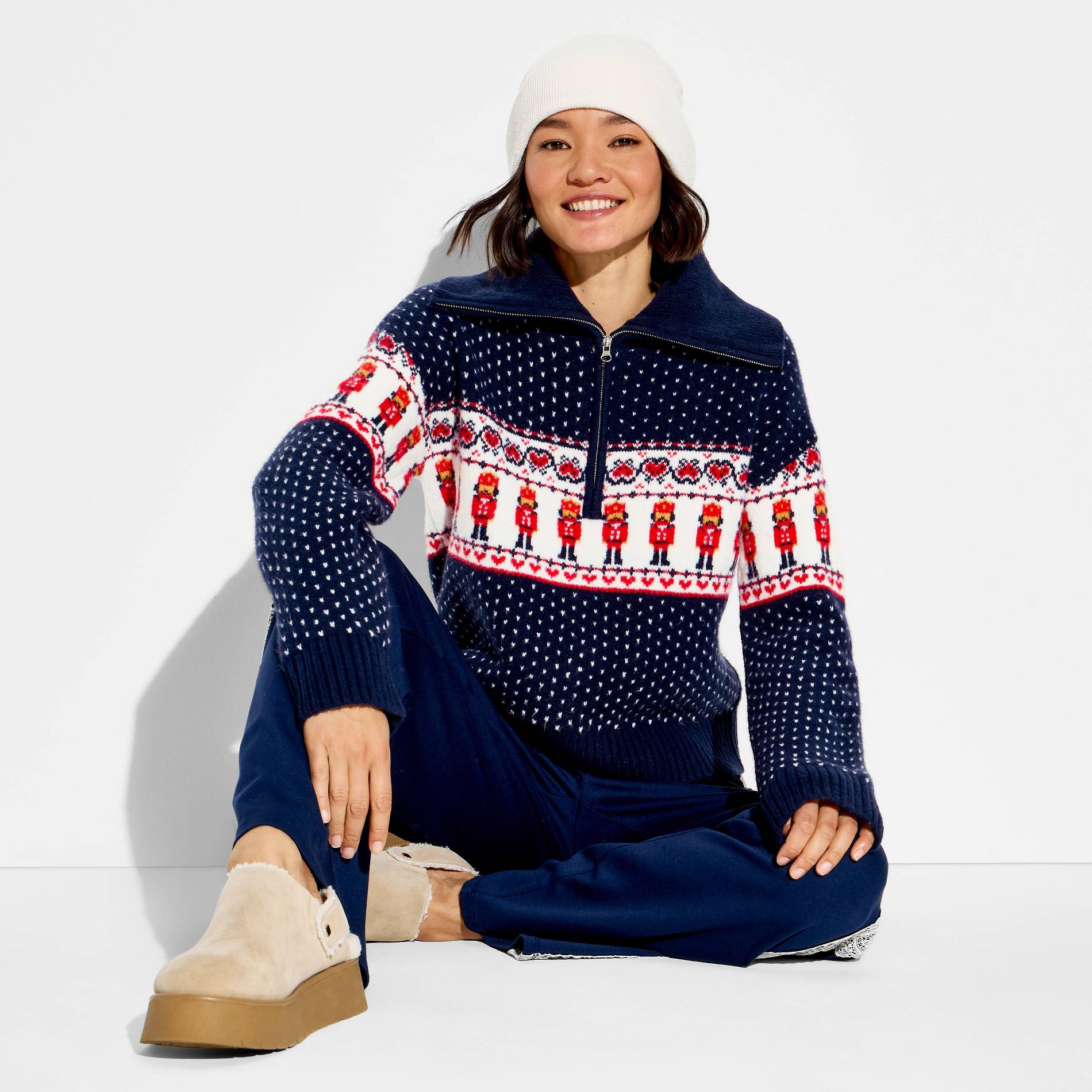 Women's Polo Collar Quarter Zip Novelty Pullover Sweater - Wild Fable™