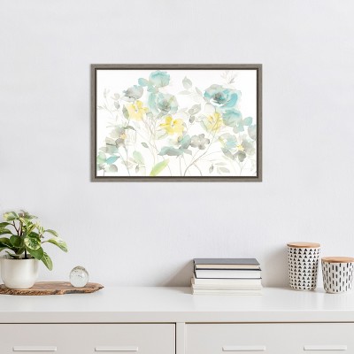 Amanti Art Aqua Roses Shadows by Danhui Nai Canvas Wall Art Print Framed 23-in. x 16-in.