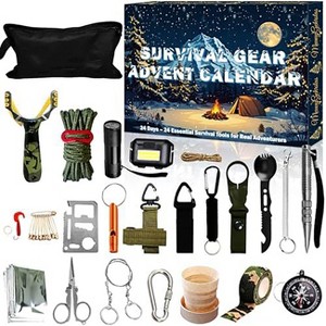 Aoibox 24 Piece Survival Advent Calendar Kit Outdoor Tools for Men Teens Camping Hiking Emergency Prep 24 Day Holiday Countdown Gift - 1 of 4