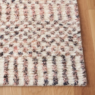 Ivory and Beige Hand-Knotted Wool Area Rug 8' x 10' with Aztec Print
