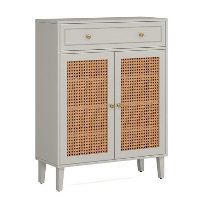 Lirago White Wooden Shoe Cabinet E1 MDF 43.7x31.5x15.7 4 Shelves 1 Drawer Adjustable Storage Organizer
