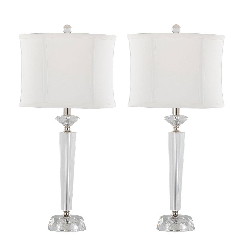LumiSource (Set of 2) Diamond Torch 25.75&#34; Contemporary Crystal Table Lamps with Off-White Shade and Polished Nickel from Grandview Gallery, 1 of 9