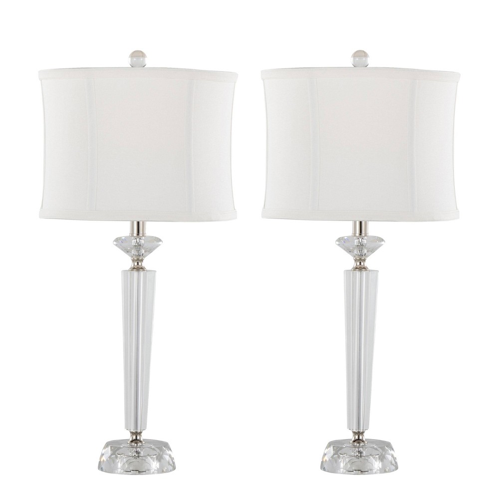 Photos - Floodlight / Street Light LumiSource  Diamond Torch 25.75" Contemporary Crystal Table Lamps with Off-White Shade and Polished Nickel from Gr(Set of 2)