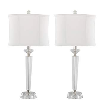 LumiSource (Set of 2) Diamond Torch 25.75" Contemporary Crystal Table Lamps with Off-White Shade and Polished Nickel from Grandview Gallery