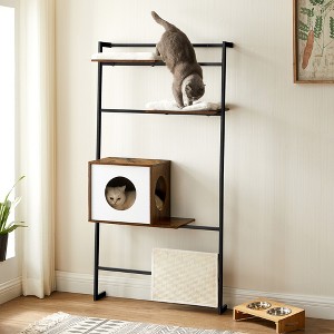 Wall-Mounted Cat Tree, 61-Inch Cat Tower, Cat Condo Furniture with Steel Frame, Rustic Brown and Black - 1 of 4