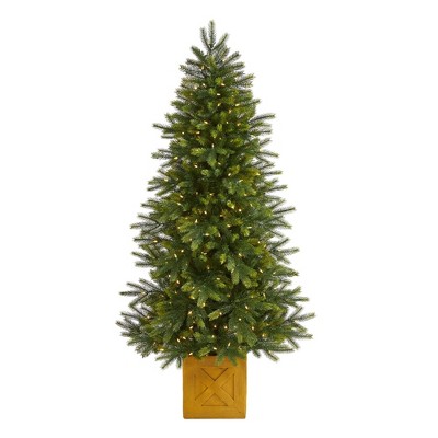 Nearly Natural 6' Manchester Fir Prelit LED Multifunction Light Artificial Christmas Tree in Decorative Planter