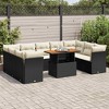 vidaXL 10 Piece Patio Sofa Set with Cushions Black Poly Rattan - Black and cream Table + 4x corner + 5x middle - 2 of 4