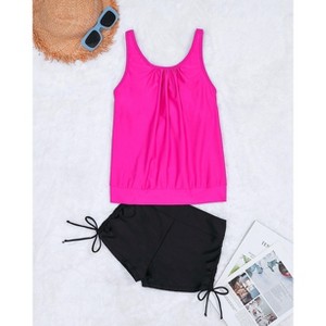 Tankini Bathing Suits for Women Tummy Control Two Piece Blouson Swimsuits Athletic Modest Swimwear with Boyshorts - 1 of 4