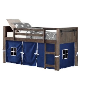 Donco Kids Barn Door Twin Brushed Shadow Low Loft With Blue Tent - 1 of 2