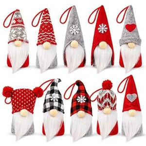 Aoibox Set of 10 Plush Swedish Gnome Christmas Ornaments Handmade Scandinavian Santa Elf Table Decor Hanging 5.4 x 2 Inch - 1 of 4