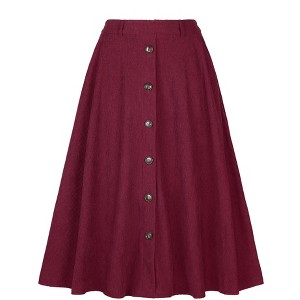 INSPIRE CHIC Women's Corduroy Button Front High Waist A-line Midi Skirt - 1 of 4