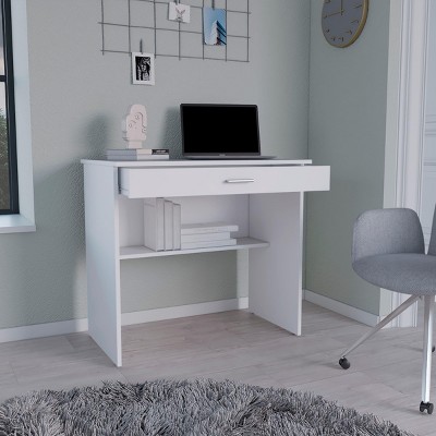 INFURNIC Desks Storage Desk with Drawer and Shelf for Organized Workspace and Stylish Design Easy to Assemble, White, 19.6"*3.15"*29"