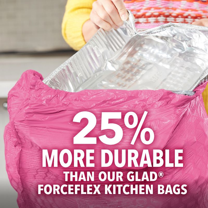 Glad ForceFlex MaxStrength Tall Kitchen Drawstring Pink Trash Bags - Cherry Blossom - 13 Gallon, 3 of 21