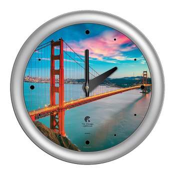 14" x 1.8" Golden Gate Bridge Quartz Movement Decorative Wall Clock Silver Frame - By Chicago Lighthouse