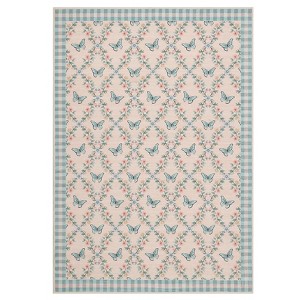 Washable Modern Farmhouse Area Rug with Butterflies Print, Botanical Low Pile Soft Large Carpet for Home Decor - 1 of 4