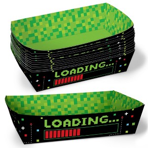 Big Dot of Happiness Pixel Video Game Party Paper Food Trays, Disposable Double-Sided Paper Food Holders for Nachos, Hot Dogs, French Fries - 12 Ct - 1 of 4