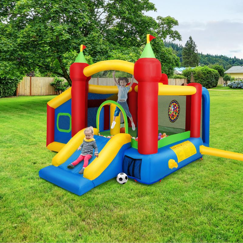 Costway Inflatable Bounce House, 7-in-1 Jump and Slide Bouncer w/ Basketball Rim, Football & Ocean Ball Playing Area, Dart Target(Without Blower), 1 of 10