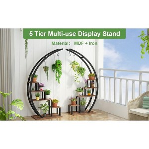 5 Tier Metal Plant Stand, Half-Moon Shape Plant Rack With Hanging Hooks, Tall Plant Holder for Home Decor, Garden, Balcony - 1 of 4