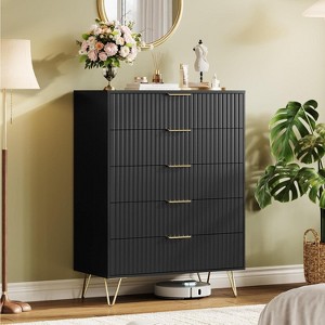 32 Inch Wide Fluted 5-Drawer Dresser, Black Finish with Metal Handles, Multi-Functional Storage Organizer for Bedroom Living Room Hallway - 1 of 4