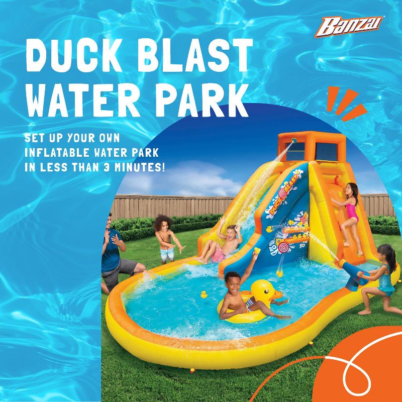 Banzai Duck Blast Water Park Outdoor Backyard Inflatable Slide with Climbing Wall, Water Cannon, Splash Lagoon, Pool Float, & Blower, 3 of 8