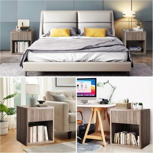 Acekool Set of 2 Modern Farmhouse Wooden Nightstands with Fluted Drawers, Large Storage Bedside End Tables for Bedroom and Living Room - 1 of 4