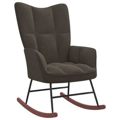 vidaXL Velvet Rocking Chair - Dark Gray - Modern Design - Comfortable Foam Padding - Steel Frame with Solid Rubber Wood Rocking Rails