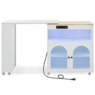 OUTSUPPLY Kitchen Island With Extended Table, Kitchen Island with a Storage Compartment and Side 3 Open Shelves