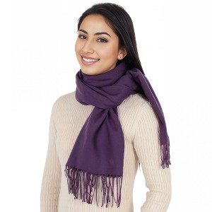 Anna-Kaci Women's Winter Cashmere Feel Scarf Solid Color Classic Fringe Shawls Wrap Scarves for Evening Dresses - 1 of 4