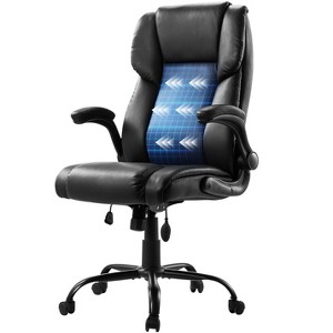 VEVOR Executive Office Chair with Lumbar Support, 300lb Capacity, Height Adjustable Ergonomic Chair, PU Leather Reclining Office Desk Chairs, Black - 1 of 4