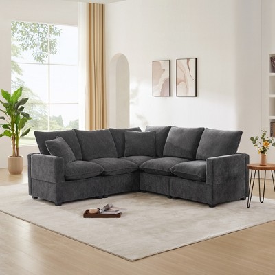 7/6/5/4 Seat Upholstered Sectional Sofa Couch, Modular Sofa with 2 Pillows 4M -ModernLuxe