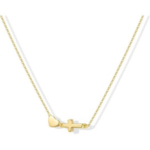 14K Gold/Sterling Silver Cross Heart Necklace - Waterproof Non-Tarnish Christian Jewelry Gift - 1 of 4