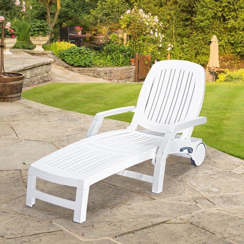 Tangkula Patio Lounge Chair Chaise Recliner Adjustable Backrest All Weather for Outdoor&Indoor Wheels White, 3 of 7