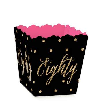 Big Dot of Happiness Chic 80th Birthday - Pink, Black and Gold - Party Mini Favor Boxes - Birthday Party Treat Candy Boxes - Set of 12